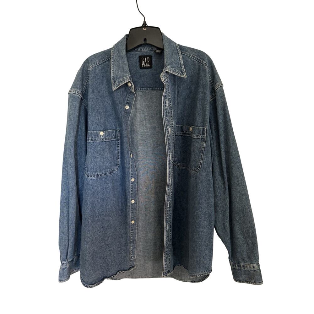 Y2K 2000 Gap Denim Button Down Shirt Men’s L Long Sleeve Vintage Pockets